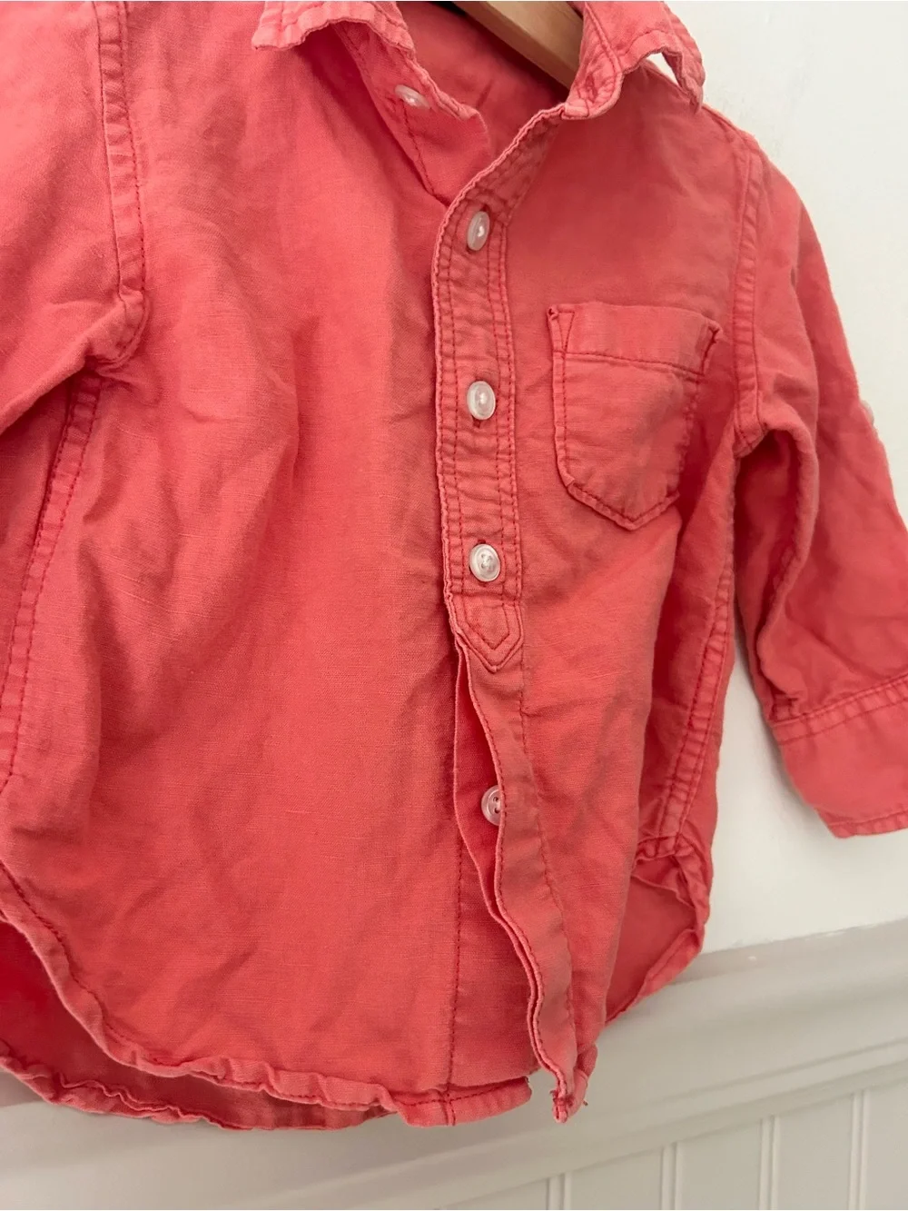 Gap Coral Red Button Down Shirt 12-18 Months Linen Cotton Kids